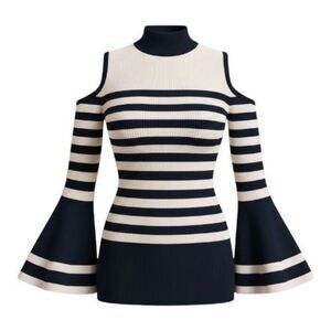 Black Brown Cold Shoulder Sweater Top Size M Long Flare Sleeve Thalia Sodi